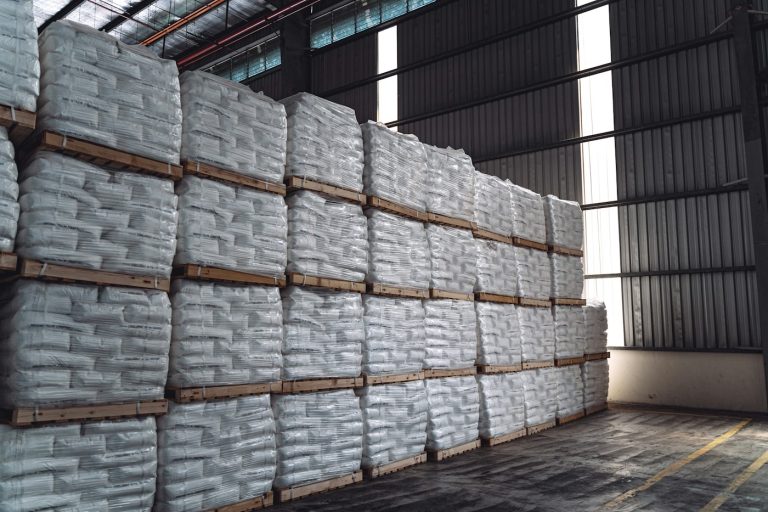 Warehouse full of large flour sacks